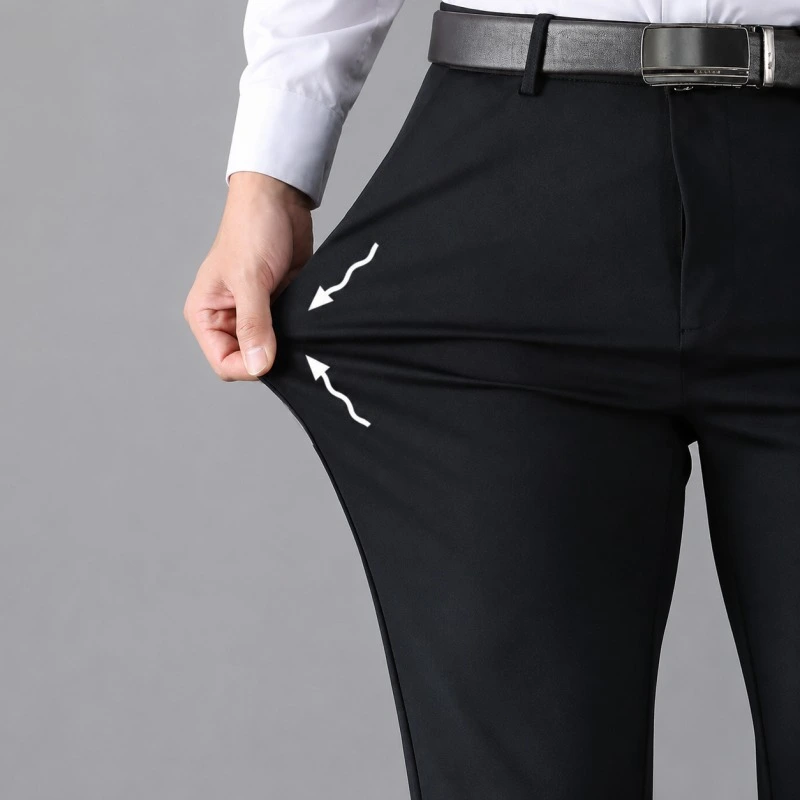 西裝褲男 彈性 slim fit修身 直筒 男西褲 涼感透氣 業務保全面試百搭 背面展示