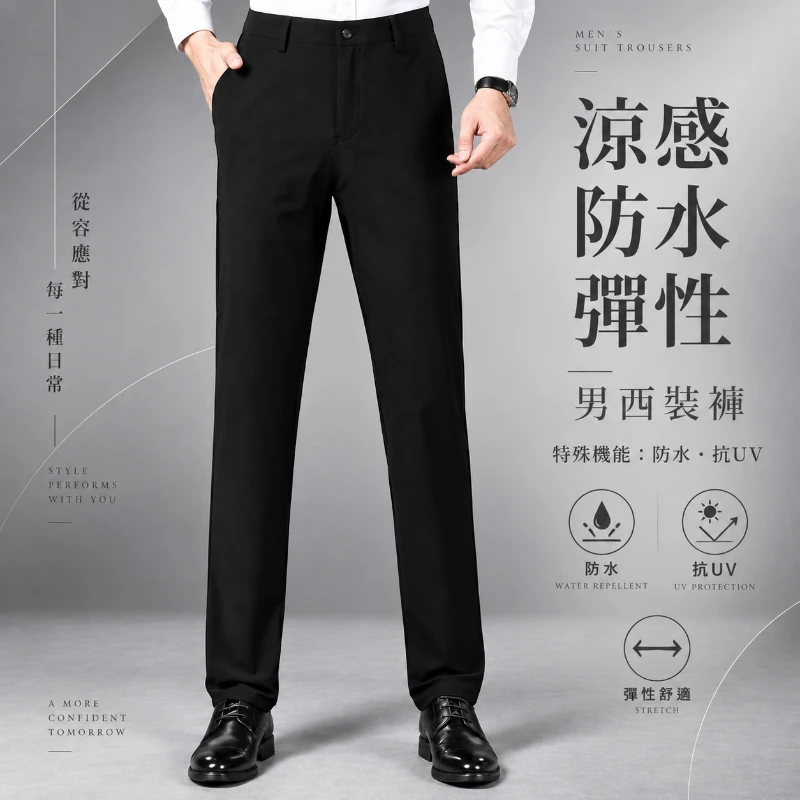 男西裝褲｜彈性涼感透氣修身褲 側面穿搭展示