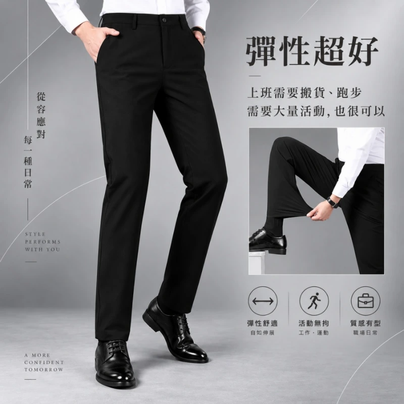 男西裝褲|彈性涼感透氣修身褲 背面展示