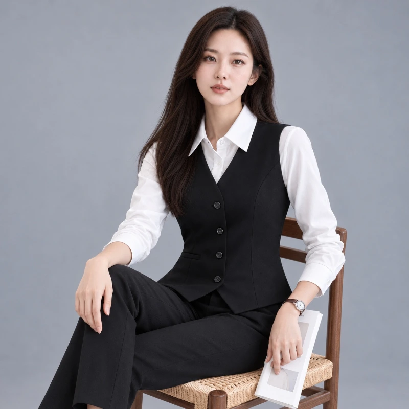 女OL背心 西裝馬甲 無袖修身內搭 側面穿搭展示