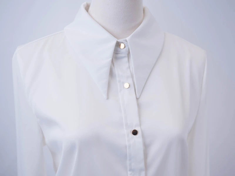 韓國女白襯衫 復古尖領 高品質雪紡衫 (免燙)WCPS64|制服批發 領口袖口設計