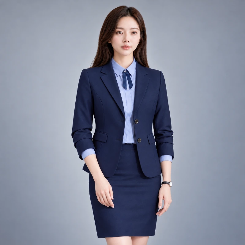 平價女西裝外套(雙釦修身)LEXUS藍色 專業場合必備|制服批發 側面穿搭展示