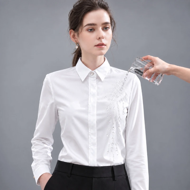 防水女白襯衫 免燙抗皺涼感修身｜職場闆娘高級經理人首選 細節特寫